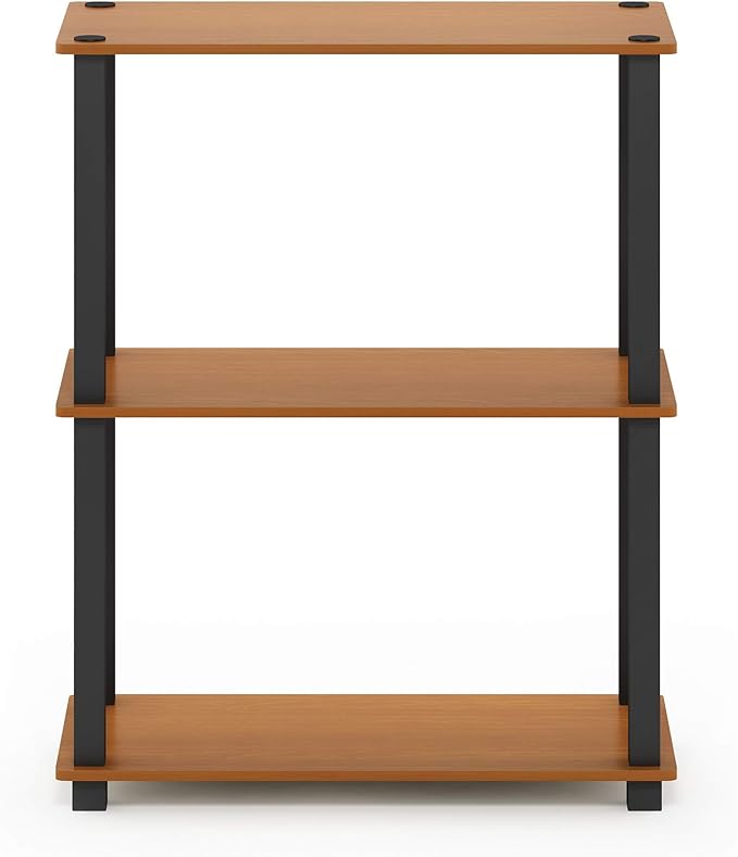 Furinno Turn-S-Tube 3-Tier Compact Multipurpose Shelf Display Rack with Square Tube, Light Cherry/Black - LeafyLoom
