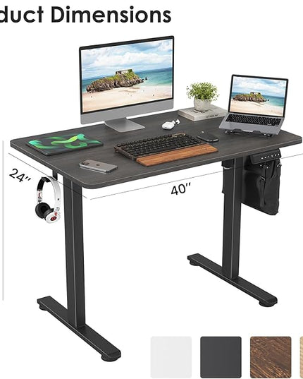 STARY Electric Memory Preset 40 x 24 Inches Adjustable Height Computer Workstation Sit Stand Home Office Desk with Splice Board, 4024, Abner Walnut Desktop/Black Frame - LeafyLoom