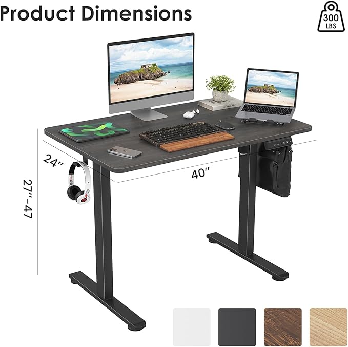 STARY Electric Memory Preset 40 x 24 Inches Adjustable Height Computer Workstation Sit Stand Home Office Desk with Splice Board, 4024, Abner Walnut Desktop/Black Frame - LeafyLoom