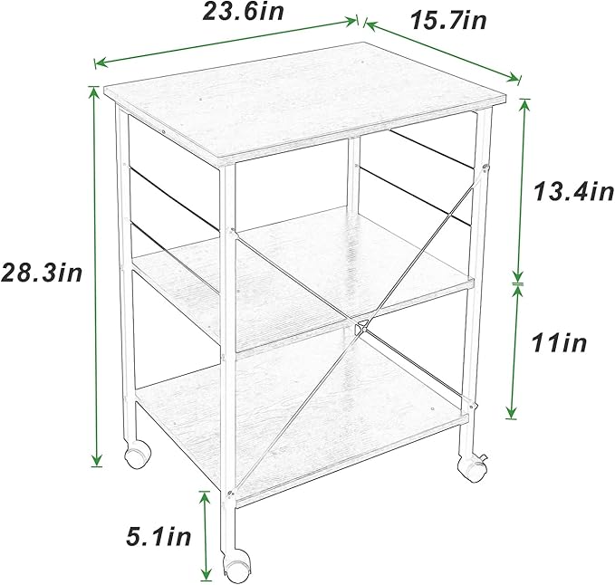 sogesfurniture 3-Tier Kitchen Baker's Rack Utility Shelf Microwave Oven Stand Storage Cart Workstation Shelf 3-Tier Kitchen Utility Cart on Wheels with Storage, Rustic Brown - LeafyLoom