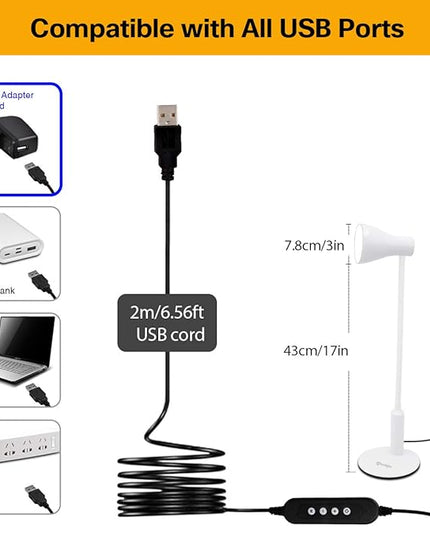 LED Desk Lamp, 3 Lighting Modes and 6 Brightness Levels, 10W Flexible Gooseneck Table Lamp for Living Room and Study, Remote Control with Timing Function, AC Adapter Included (White) - LeafyLoom