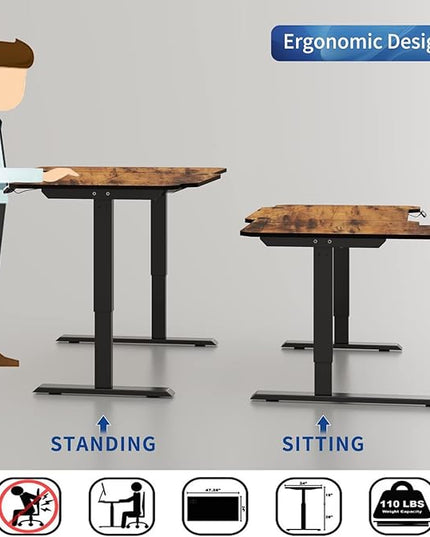 Adjustable Height L-Shaped Electric 59 Inch Sit-Stand Computer Desk with 3 Splice Boards, Lockable Casters-Ideal for Home Office, 59Inch, Rustic Brown - LeafyLoom