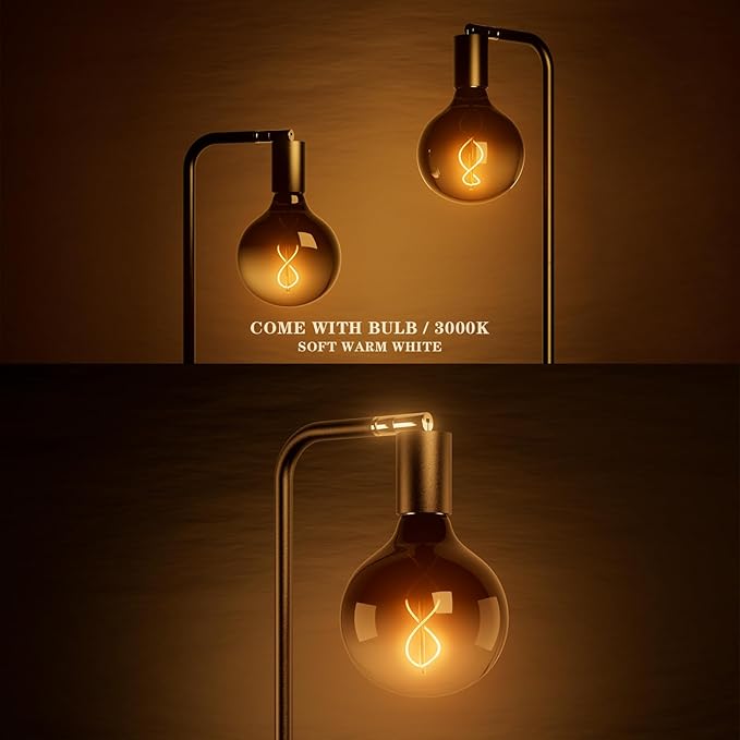 Modern Floor Lamps with Light Bulb, Industrial Floor Lamp for Living Room 5" Light Bulb 69" Tall Bright Warm White Standing Lamp, E26 Socket, On/Off Foot Switch for Office Bedroom - LeafyLoom