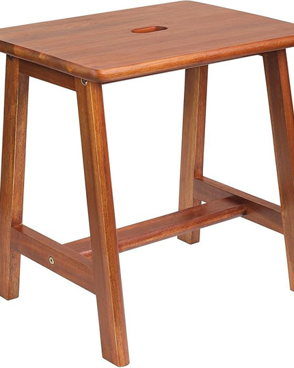 Rectangular Acacia Wood Stool (16.7"D x 13"W x 17.7"H) Small Bench Seat, Small End Table Stool, Bathroom Stool Wood, Plant Stool, Makeup Stool, Perfect Size for Living Room,Bathroom(Light Brown Color) - LeafyLoom