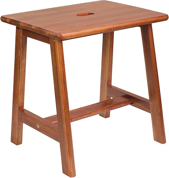Rectangular Acacia Wood Stool (16.7"D x 13"W x 17.7"H) Small Bench Seat, Small End Table Stool, Bathroom Stool Wood, Plant Stool, Makeup Stool, Perfect Size for Living Room,Bathroom(Light Brown Color) - LeafyLoom