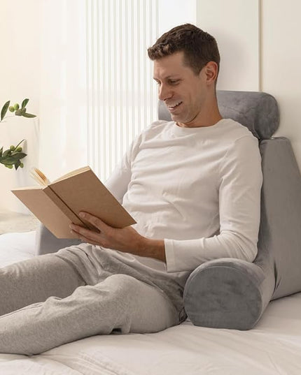 Milliard Solid Foam Wedge Reading Pillow for Sitting up in Bed, Adult Size Back Rest Pillow with Arms and Neck Support, Use as Bed Pillows for Bedrest or Relief from Acid Reflux and GERD - LeafyLoom