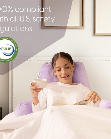 Milliard Reading Pillow with Shredded Memory Foam, Large Adult Backrest with Arms, Back Support for Sitting Up in Bed with Washable Cover (Sit up Pillow) (Lavender) - LeafyLoom