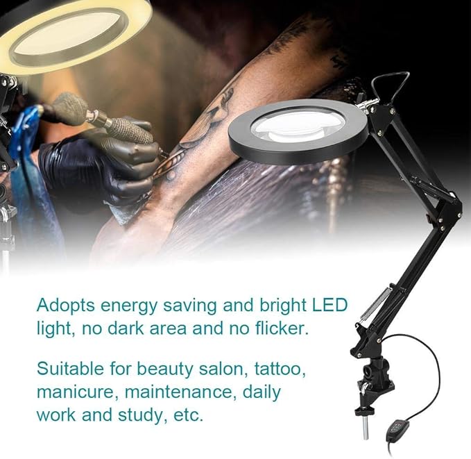 LED Magnifying Lamp with Clamp, 5X Magnifier Glass Light Lens, USB Dimmable Desk lamp for Table Craft or Workbench - LeafyLoom