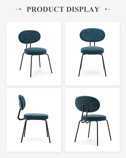 COLAMY Modern Fabric Dining Chairs Set of 4, Upholstered Dining Room Kitchen Chairs with Curved Backrest, Round Seat, Black Metal Legs, Green - LeafyLoom