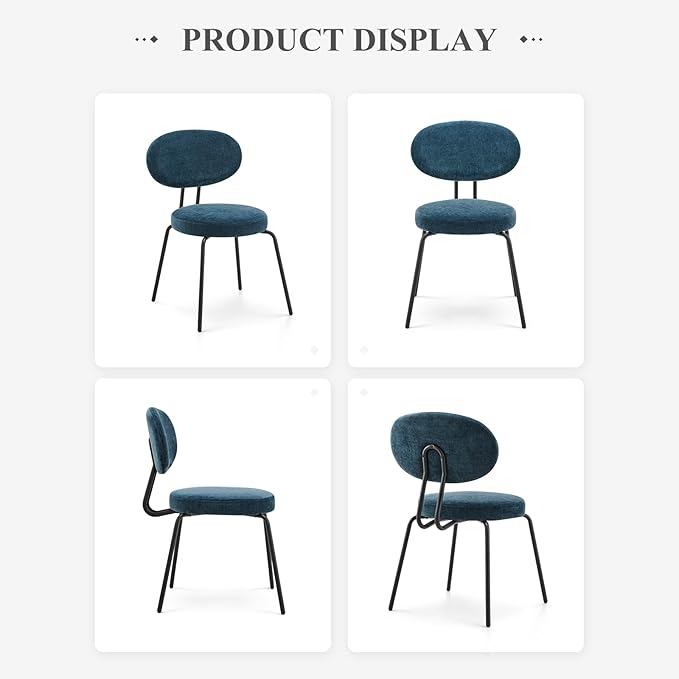 COLAMY Modern Fabric Dining Chairs Set of 4, Upholstered Dining Room Kitchen Chairs with Curved Backrest, Round Seat, Black Metal Legs, Green - LeafyLoom