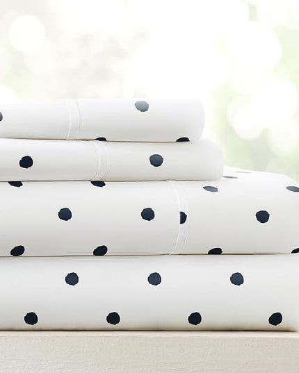 Linen Market 3 Piece Twin Bedding Sheet Set (Navy Blue Dots) - Sleep Better Than Ever with These Ultra-Soft & Cooling Bed Sheets for Your Twin Size Bed - Deep Pocket Fits 16" Mattress - LeafyLoom