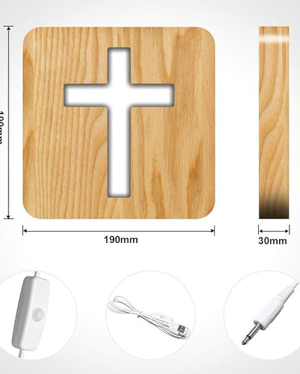 Lampeez Jesus Cross Wooden Lamp Novelty Night Light 3D Illusion lamp for Kids, Kids Decoration Lamp USB Power Bedroom Decor Xmas Holiday Birthday Gifts for Boy Girl - LeafyLoom