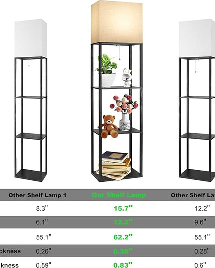 RUNTOP Plus Floor Lamp with Shelves, Shelf Lamp with 15W LED Bulb, 3 Colors, Memory Function, Wide Display Shelf for Collectibles Storge, Shelf Floor Lamps for Living Room, Standing Lamp for Bedroom - LeafyLoom