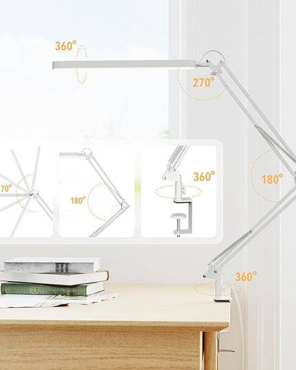 SKYLEO Desk Lamp - 31.5" Desk Light - 5 Color Modes X 11 Brightness Levels - Adjustable Swing Arm - Timmer & Memory Function - 12W Study Lamp - White - LeafyLoom