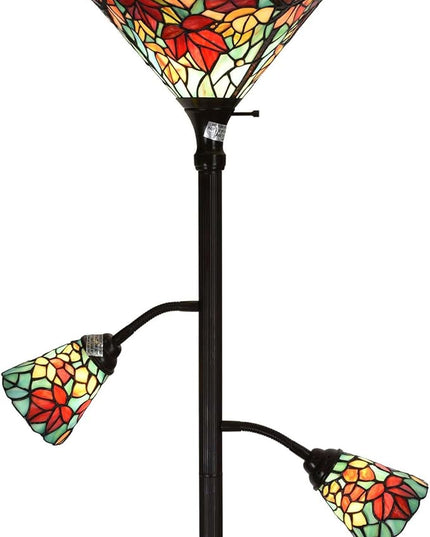 Bieye L10884 Maple Tree Leaves Tiffany Style Stained Glass Torchiere Floor Lamp with Sidelights for Reading Home Decor, 70-inches Tall (Maple Leaf, Red) - LeafyLoom