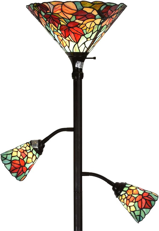 Bieye L10884 Maple Tree Leaves Tiffany Style Stained Glass Torchiere Floor Lamp with Sidelights for Reading Home Decor, 70-inches Tall (Maple Leaf, Red) - LeafyLoom