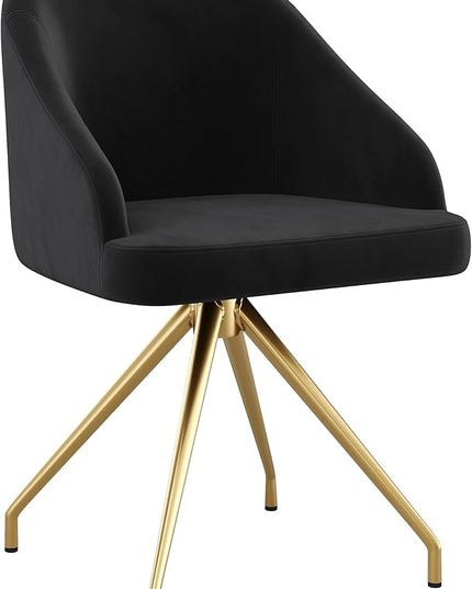 Martha Stewart Sora Stationary Swivel Task Chair with Sloped Arms for Home Office in Black Velvet with Polished Brass Frame - LeafyLoom
