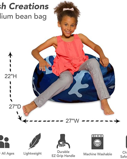 Posh Creations Bean Bag Chair for Kids, Teens, and Adults Includes Removable and Machine Washable Cover, Soft Nylon - Camo Blue and Light Blue, 27in - Medium - LeafyLoom