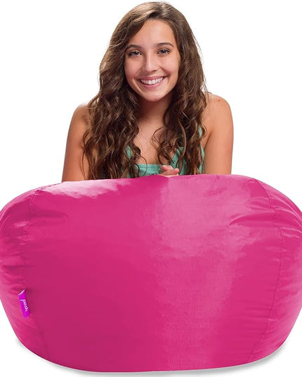 Posh Creations Structured Comfy Seat for Playrooms and Bedrooms, Large Bean Bag Chair, 100in Round Classic Bean Bag, Pink - LeafyLoom