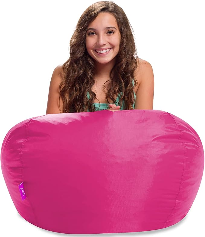 Posh Creations Structured Comfy Seat for Playrooms and Bedrooms, Large Bean Bag Chair, 100in Round Classic Bean Bag, Pink - LeafyLoom