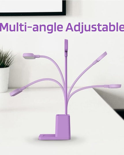 AXX Purple Desk Lamp, Study Lamp/Desktop Lamps for Small Spaces - Small, Battery Operated, Rechargeable, Cute, Gooseneck, Mini, Cordless - College Dorm Room/Home Office Desk Accessories - LeafyLoom