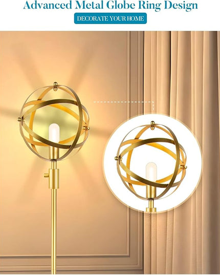 Lightdot 65IN Dimmable (Brightness Adjustable) Industrial Floor Lamp, Gold Spherical Standing Lamp with 3000K E26 LED Bulb, Unique Farmhouse Tall Lamp for Living Room Bedroom Sofa Coner - LeafyLoom