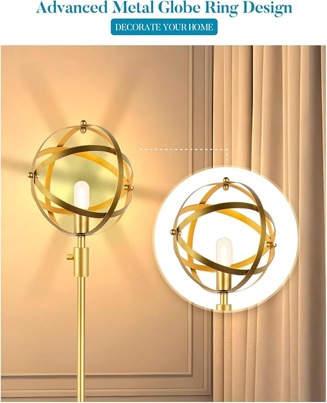 Lightdot 65IN Dimmable (Brightness Adjustable) Industrial Floor Lamp, Gold Spherical Standing Lamp with 3000K E26 LED Bulb, Unique Farmhouse Tall Lamp for Living Room Bedroom Sofa Coner - LeafyLoom
