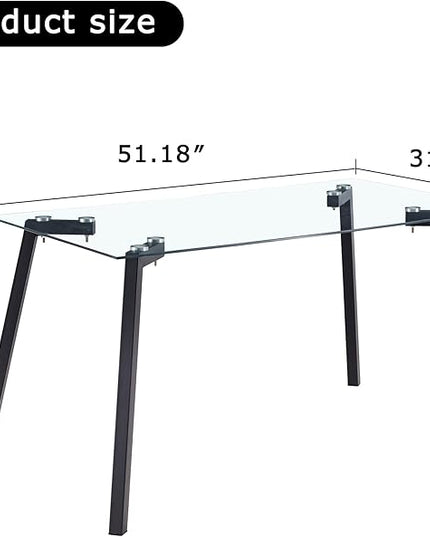 NicBex 51.18Inch Rectangular Dining Table,Minimalist Kitchen Table with Tempered Glass Tabletop and Black Coating Metal Legs for 4 to 6,Dining Room Table for Kitchen,Meeting Room and Living Room,Black - LeafyLoom
