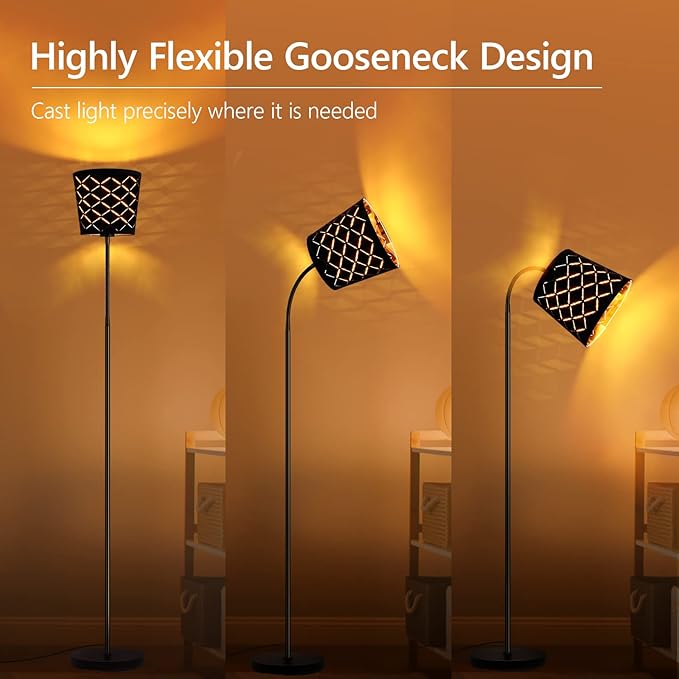 LED Floor Lamp, Standing Lamp for Living Room with Linen Lamp Shade,Adjustable Gooseneck Modern Reading Light,Floor Lamps for Bedroom,Office,Farmhouse,6W LED Bulb Included - LeafyLoom