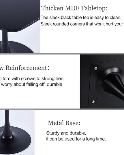 42 inch Black Square Pedestal Table for 4-6 Person, Mid Century Modern Table for Kitchen Dining Room - LeafyLoom
