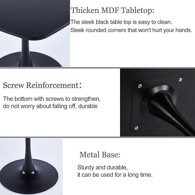 42 inch Black Square Pedestal Table for 4-6 Person, Mid Century Modern Table for Kitchen Dining Room - LeafyLoom