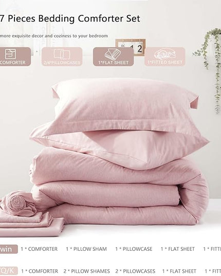UNILIBRA Twin XL Comforter Set 5 Pieces - Bed in a Bag Twin XL Size Pink Soft for All Seasons - Cationic Dyeing Bedding Comforter Sets with Comforter, Flat Sheet, Fitted Sheet, Pillowcases & Shams - LeafyLoom