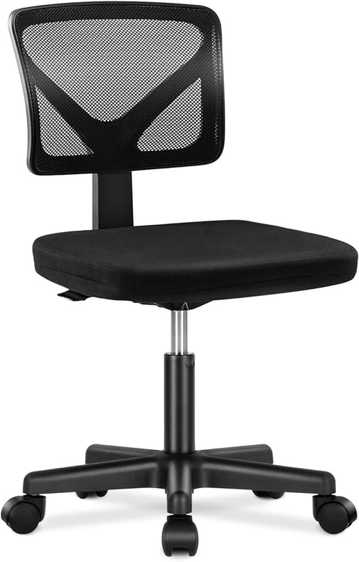 Home Office Computer Desk Chair Mid Back Armless Ergonomic Office Chair Mesh Office Chair with Lumbar Support Height Adjustable Swivel Task Rolling Modern Chair with Wheels for Office,Living Room - LeafyLoom