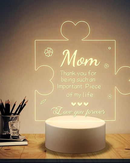 Puzzle Night Light Gift for Mom, Mother's Day Gifts from Daughter and Son Night Lamp with Plastic Base, Mom Gifts On Anniversary Christmas Day for Mom - LeafyLoom
