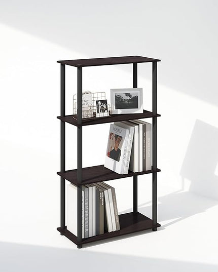 Furinno Turn-N-Tube 4-Tier Multipurpose Shelf Display Rack, Shelving Unit, Bookcase, Dark Walnut - LeafyLoom