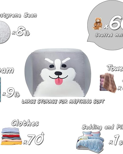 Anzitinlan Bean Bag Chair for Toddler Bedroom, Stuffed Animal Storage, Kids Toy Storage Organizer, Extra Large Size, Velvet Super Soft Cover Only - LeafyLoom