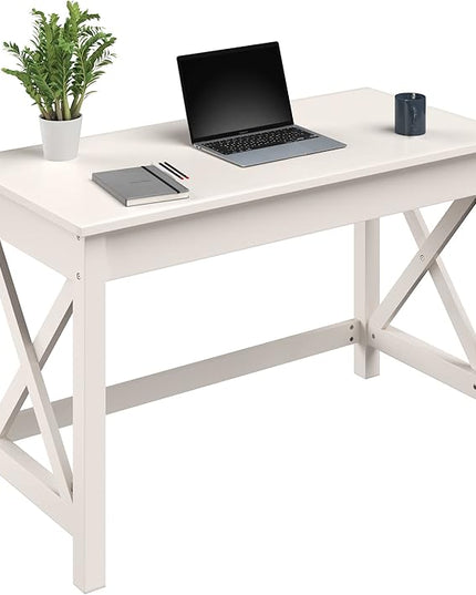 Lavish Home Writing Desk - Work Desk with X-Pattern Legs - for Office, Bedroom, Computer, or Craft Table - Home Office Desks (White) - LeafyLoom