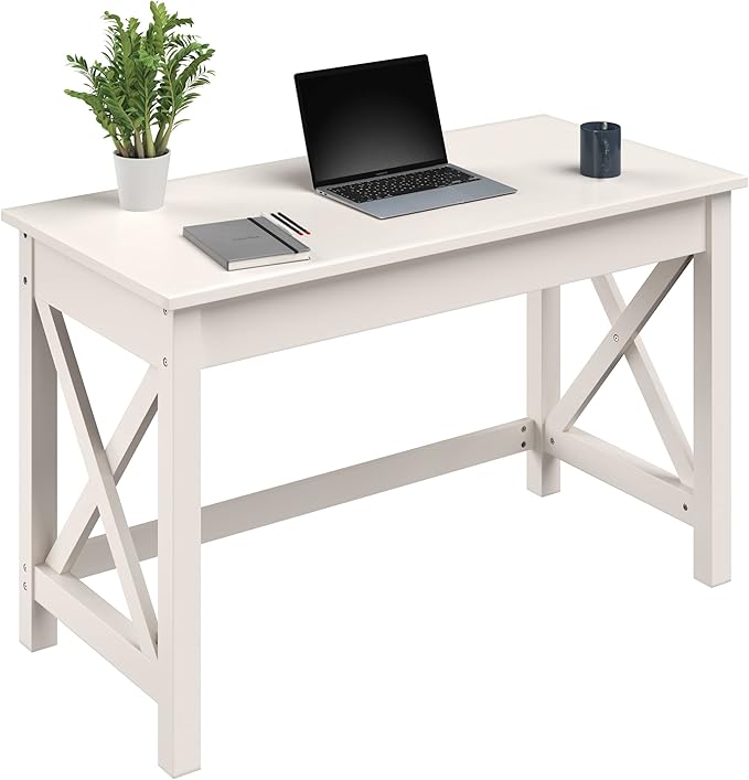 Lavish Home Writing Desk - Work Desk with X-Pattern Legs - for Office, Bedroom, Computer, or Craft Table - Home Office Desks (White) - LeafyLoom