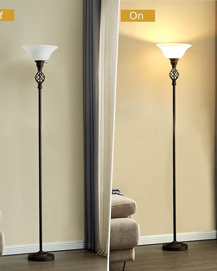 Floor Lamp for Living Room, 72" Modern Bedroom Standing Lamp with 8W LED Bulb, 3000K Eye Protection Torchiere Floor Lamp for Bedroom, Office, Living Room(Red Brown) - LeafyLoom