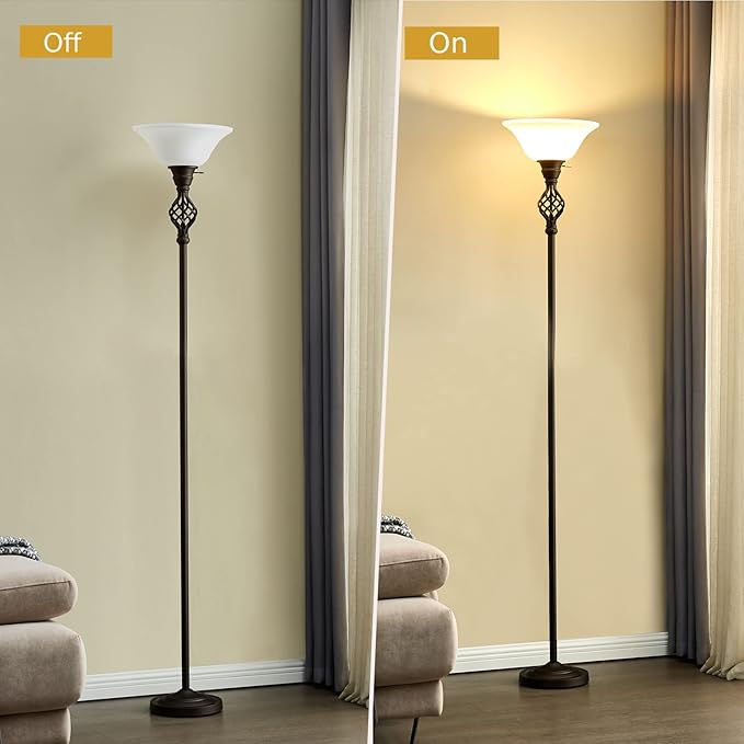 Floor Lamp for Living Room, 72" Modern Bedroom Standing Lamp with 8W LED Bulb, 3000K Eye Protection Torchiere Floor Lamp for Bedroom, Office, Living Room(Red Brown) - LeafyLoom