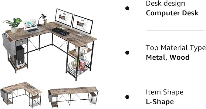X-cosrack 2 Person Desk Large L-Shaped Computer Desk with Storage Shelves Drawer, Home Office Writing Corner Desk, Long Desk PC Laptop Workstation with Hooks Storage Bag Cable Hole - LeafyLoom