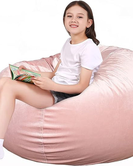 Lukeight Stuffed Animal Storage Bean Bag Chair Cover for Kids, Zipper Beanbag Chair Cover for Organizing Toddler & Kids' Rooms Plush Toys (Pink Velvet, XX-Large) - LeafyLoom