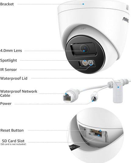ANNKE C800 2Pack 4K Ultra HD PoE IP Security Camera AI Human Vehicle Detection, 8MP Outdoor Turret Camera with Audio Recording, 4.0mm Lens Wide Angle, Spotlight Color Night Vision, Up to 512GB SD Card ANNKE