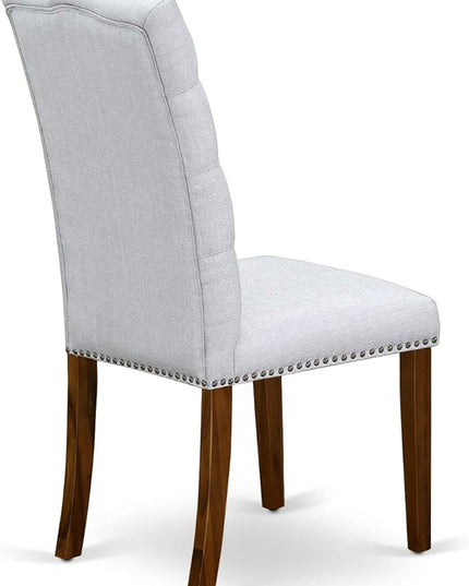 East West Furniture Antique 3 Piece Room Furniture Set Contains a Round Kitchen Table with Pedestal and 2 Grey Linen Fabric Parsons Dining Chairs, 36x36 Inch, Walnut - LeafyLoom