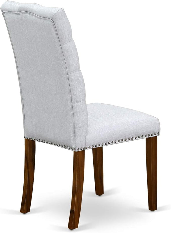 East West Furniture Antique 3 Piece Room Furniture Set Contains a Round Kitchen Table with Pedestal and 2 Grey Linen Fabric Parsons Dining Chairs, 36x36 Inch, Walnut - LeafyLoom
