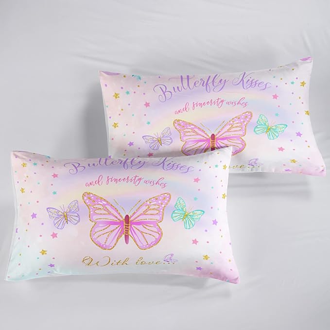 CVHOUSE Butterfly Bedding Set,Butterfly Comforter Queen,Butterfly Comforter Set for Girls Kids Teens,Butterflies Quilt Set with 1 Comforter and 2 Pillow Cases- 3 Piece - LeafyLoom