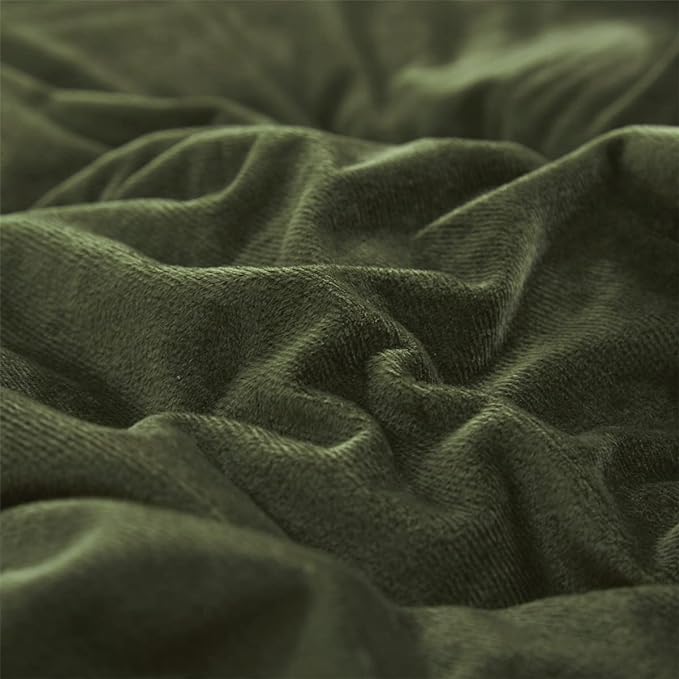 Wellboo Olive Green Velvet Comforter Sets Twin Size Fluffy Army Green Bedding Comforters Soft Women Men Solid Dark Green Flannel Quilt Modern Blackish Green Sherpa Bed Puffy Military Green Blankets - LeafyLoom