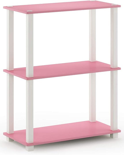 Furinno Turn-S-Tube 3-Tier Compact Multipurpose Shelf Display Rack with Square Tube, Pink/White - LeafyLoom