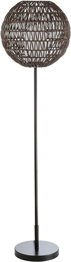 JONATHAN Y JYL6507A Bea 61" Outdoor Woven Globe LED Floor Lamp, Bohemian, Transitional, Scandinavian, Modern, Contemporary, Modern, Office, Bedroom, Living Room, Family Room, Dining Room, Coffee/Black - LeafyLoom