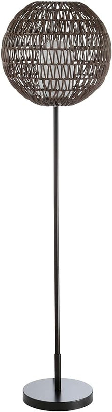 JONATHAN Y JYL6507A Bea 61" Outdoor Woven Globe LED Floor Lamp, Bohemian, Transitional, Scandinavian, Modern, Contemporary, Modern, Office, Bedroom, Living Room, Family Room, Dining Room, Coffee/Black - LeafyLoom